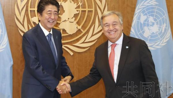 安倍与联合国秘书长会谈 确认履行安理会决议很重要