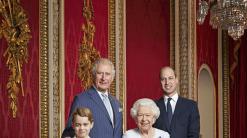 Britain's queen in new photo portrait with 3 heirs to throne