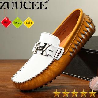 ZUUCEE Pria Fashion Kasual Flat Mengemudi Sepatu Kulit  Sepatu Lok Fu Sepatu (Kuning)