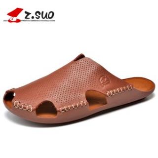 Z. Suo Sendal Kulit Musim Panas Sepatu Sandal Kasual Pria (Model Pria + ZS16606 Coklat)