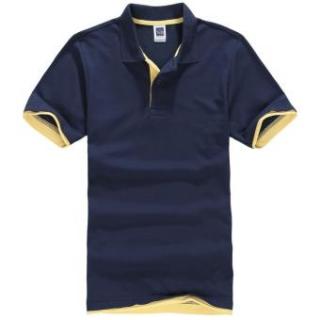 Pria Polo ShirtShort Lengan Golf Tenis Shirt (Navy Biru + Kuning)-Intl
