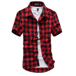 Vermelho E Preto Camisa Xadrez Camisas Dos Homens 2018 Novo Verão moda Chemise Homme Mens Camisas Xadrez de Manga Curta Camisa Dos Homens blusa