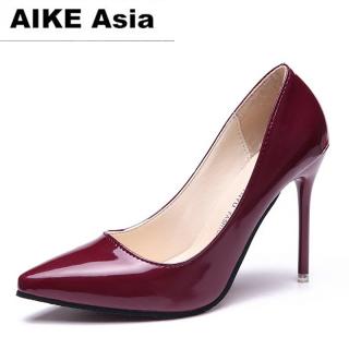 2018 HOT Mulheres Sapatos Bombas Dedo Apontado Vestido de Couro de Patente Barco Sapatos de Casamento Sapatos de Salto alto Zapatos Mujer Azul vinho vermelho