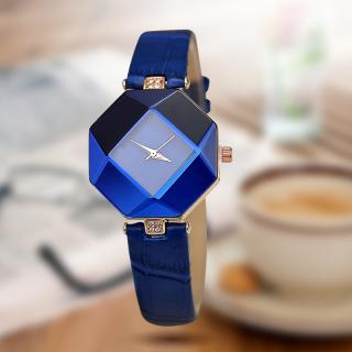 Mulheres Relógios Gem Geometria de Corte Presentes de Cristal de Quartzo de Couro relógio de Pulso Vestido Moda Assista Senhoras Relógio Relogio feminino 5 cores