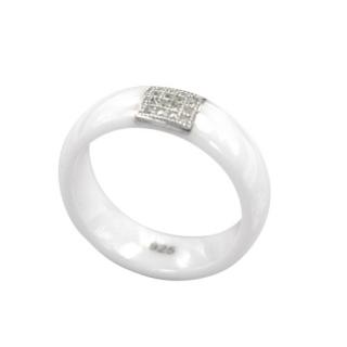 Nano cerâmica & S925 Prata esterlina cúpula anel polido com CZ Diamond incorporado branco ouro eletrodepositado tamanho #6 #7 #8 6mm largura