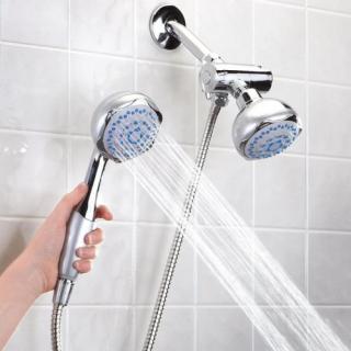 Alta qualidade cabeça dupla parede 2 em 1 banho chuveiro Spray jogo banheiro com chuveiro de mão cabeça & chuveiro fixo incrível portátil e excesso de cabeça chuveiro torneira conjunto prático 3 configurações banheiro chuveiro luminárias