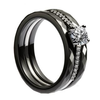 Nano cerâmica & S925 Prata anel polido com CZ Diamond incorporado branco ouro eletrodepositado tamanho #6 #7 #8