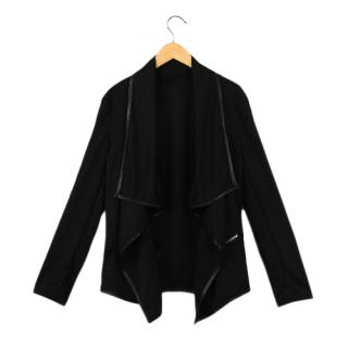 Nova moda mulheres casaco sólido Irregular Turn Down colarinho manga comprida Zipper decoração Cardigan casaco jaqueta Outerwear solto preto