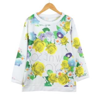 T-shirt casual mulheres Floral impresso O-garganta três quartas manga blusa Tee Tops esporte Pullover camisola