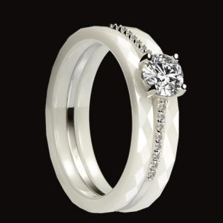 Nano cerâmica & S925 Prata anel polido com CZ Diamond incorporado branco ouro eletrodepositado tamanho #6 #7 #8