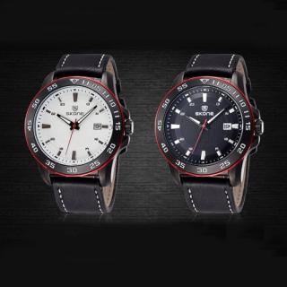 Relógio de quartzo de homens elegantes SKONE fosco PU couro cinta relógio resistente à água com calendário