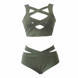 Sexy Bikini Mulheres Set Swimsuit Cut Out profunda V-Neck Cintura alta Bandage Two Piece Maiô Natação