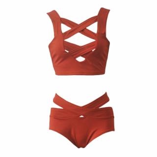 Sexy Bikini Mulheres Set Swimsuit Cut Out profunda V-Neck Cintura alta Bandage Two Piece Maiô Natação