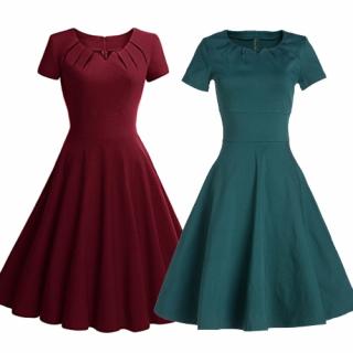 Vestido Verão Mulheres Vintage mangas Rockabilly Partido 1950 elegante swing curto vestido Borgonha / Verde