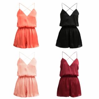 New Sexy Mulheres Jumpsuit profunda V Neck Entrecruzamento Spaghetti Strap mangas Sólidos macacãozinho Culotte playsuit