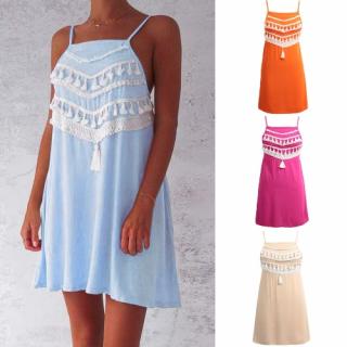 New Mulheres Praia Verão Mini vestido Tassel Strap Backless Casual soltas A-Line Vestido