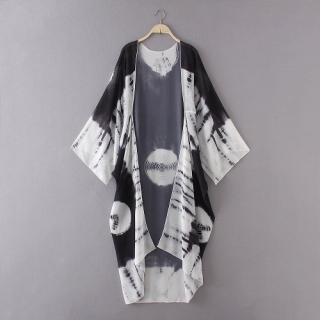 New Mulheres Chiffon Kimono Cardigan Praia Cover Up contraste de impressão longa soltas Casual Blusa Top Branco / Azul / Amarelo
