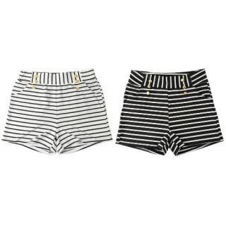 Mulheres Shorts de Verão listrado Shorts alta cintura elástica senhoras Pants Casual preto / branco
