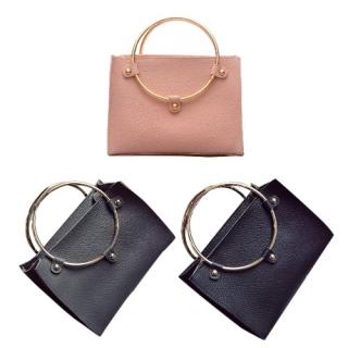 Mulheres anel de metal da bolsa PU Leather Shoulder Tote Bag Ladies Mensageiro Crossbody Saco preto / cinza / rosa