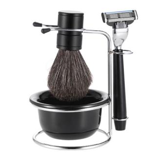 4 em 1 Men's Shaving Razor Set Escova de barbear Badger + Shaving Stand + Sabão de barbear Bowl + Razor Male Raspagem Facial & Ferramenta de limpeza