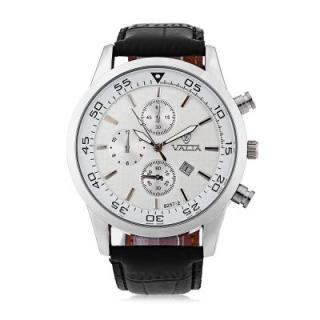 Valia 8257 - 2 Analog Quartz Watch Date Leather Band Round Dial for Men