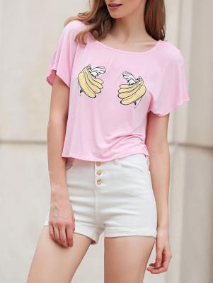 Banana Print Short Sleeve Cropped T-Shirt