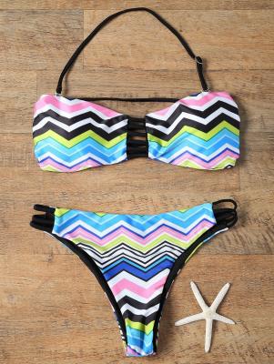 Chevron Stripe Strapless Bikini Set