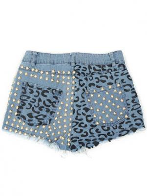 Denim Rivet Embellished Pockets Shorts