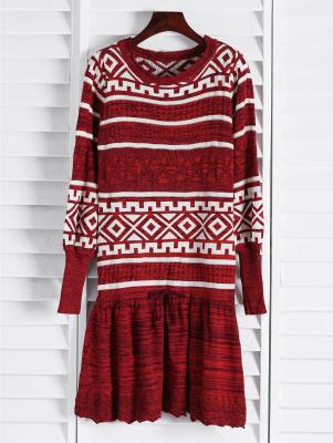 Geometric Pattern Long Sleeve Sweater Dress