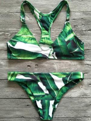 Racerback Design Leaf Pattern Bikini