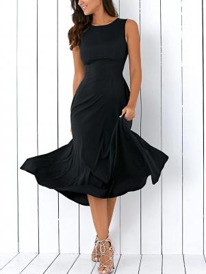 Sleeveless Round Neck Loose Fitting Midi Dress