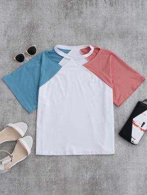 Color Block Cold Shoulder Oversized Tee