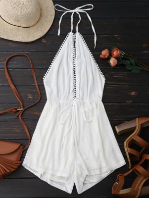 Plunge Halter Drawstring Linen Romper