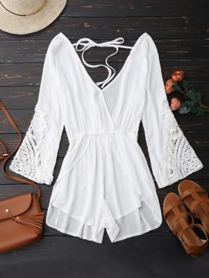 Plunge Low Back Linen Romper