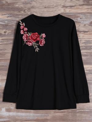Floral Embroidered Patch Long Sleeve Tee