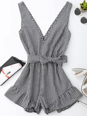 Checked Plunge Romper