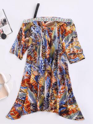 Skew Neck Printed Chiffon Dress