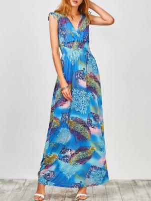 Plunge Sleeveless Printed Holiday Maxi Dress