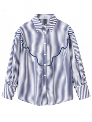 Wave Embroidered Striped Shirt