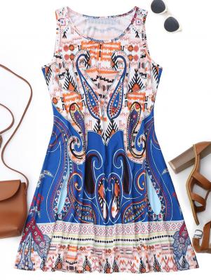 Sleeveless Graphic Print Flowy Dress