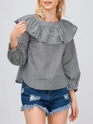 Gingham Check Ruffle Blouse