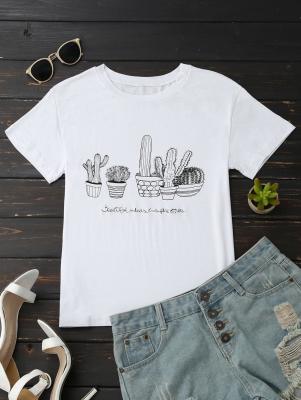 Cactus Graphic Cotton Blend T-Shirt