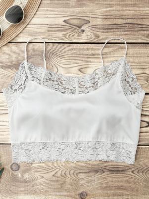 Satin Lace Panel Cropped Top