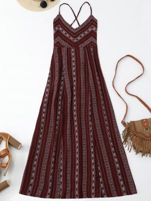 Slit Stripe Lace Up Backless Maxi Dress