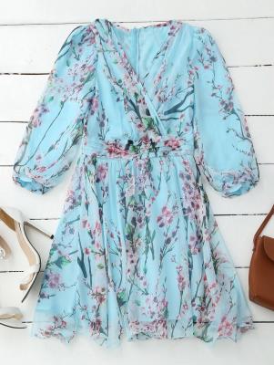 Floral Surplice Flowy Dress