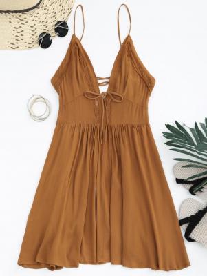 Plunge Low Back Lace Up Sundress