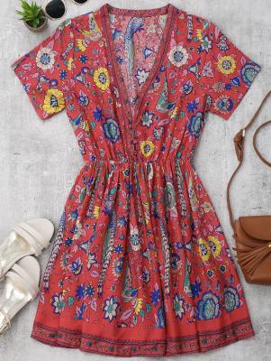 Floral Half Buttoned A-Line Dress