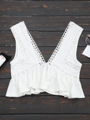 Ruffles Lace Trim Cropped Tank Top