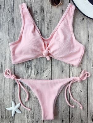 Ribbed Knotted String Bralette Bikini