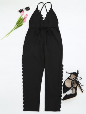 Scalloped Straight Cut Suspender Pants